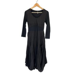 Inizio Italy Dress Women’s Linen Dress Size M Black Lagenlook 3/4 Sleeves Artsy